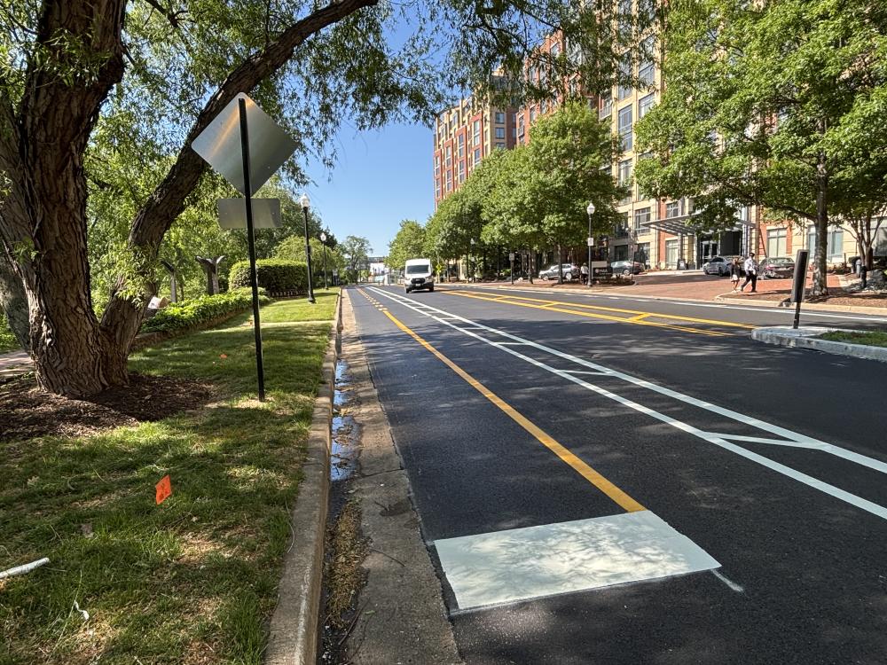 A photo of the two-way cycle track in progress on Holland Lane.