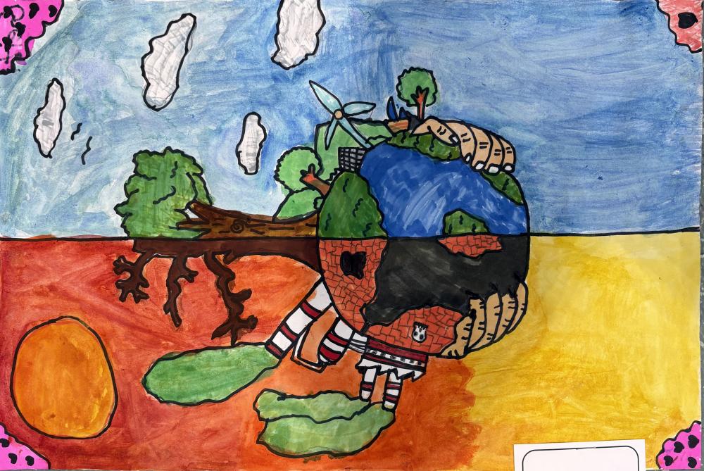 Earth having one side of pollution and one side clean 