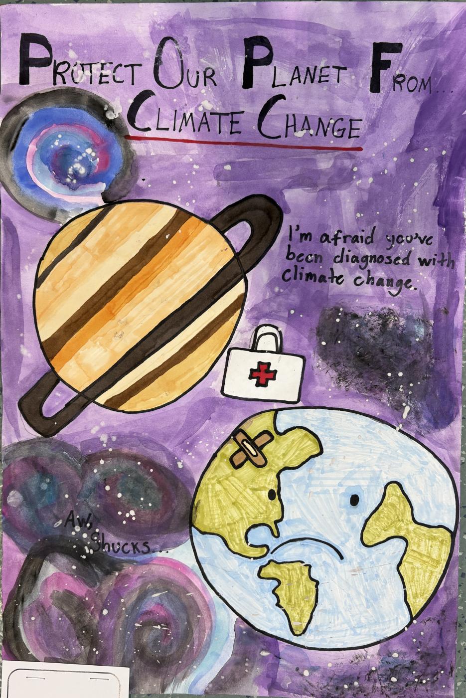 Earth looking hurt with the words "Protect Our Planet From Climate Change"