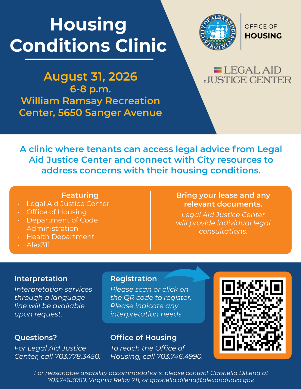 Flyer for August 31 Housing Conditions Clinic