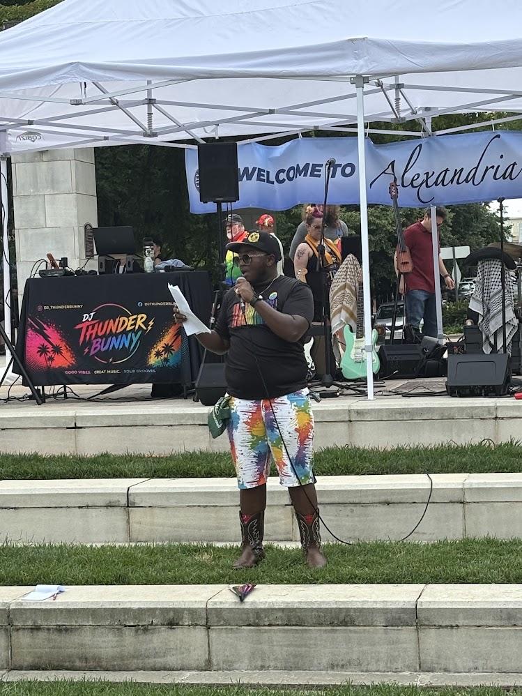 Speaker on stage at Alexandria Pride 2026