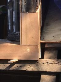New timber jamb, spliced into the sound portions of the frame