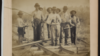 [Military railroad operations in northern Virginia: men standing on railroad track]