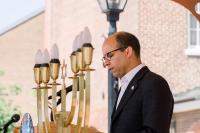 Menorah out of focus, Mayor Wilson in focus