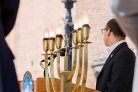 Menorah candles in focus