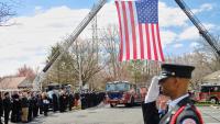 The funeral procession for Medical Services Deputy Chief Brian Hricik arrives at Vienna Presbyterian Church on Saturday, March 11, 2023.