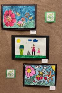 Earth Day student art depicting multiple drawings of flowers 