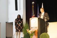 city manager presents award, nechelle smiles