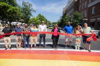Rainbow crosswalk ribbon cutting