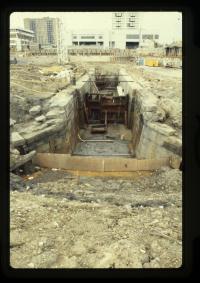 Photo from 1984 excavation showing the canal lock and gate doors.