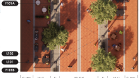 Rendering of King Street-Strand Street Pedestrian Area improvements with furnishings listed.