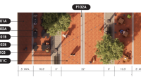 Rendering of King Street-Strand Street Pedestrian Area improvements with materials listed.
