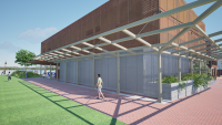 Rendering of the Waterfront Park Pump Station corner.