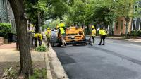 After the pipes and manholes are installed underground, the project finishes with road repairs, including new asphalt and striping as seen on the 300 block of N Alfred St.