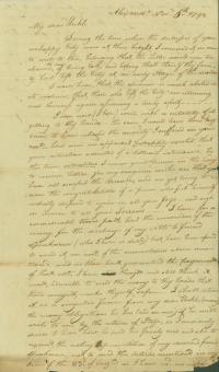 Handwritten letter from Edward Stabler to his uncle William Robinson on November 5, 1793. 