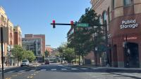 A photo of the intersection of Holland Lane and Jamieson Avenue.