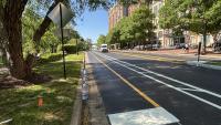 A photo of the two-way cycle track in progress on Holland Lane.
