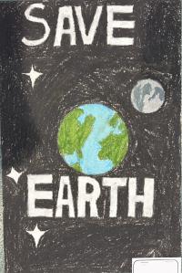Earth and the Moon with "Save Earth" written on it 