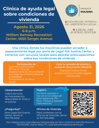 Flyer for August 31 Housing Conditions Clinic in Spanish