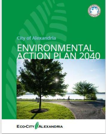 Photo of the cover of the Environmental Action Plan 2040 report (person jogging next to Potomac photo)