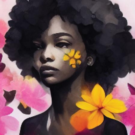 image of black young woman surrounded by painted flowers