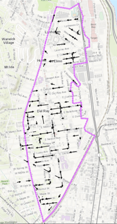 Map showing sanitary sewer pipes located in northeast Alexandria that will be relined as part of the Sanitary Sewer Asset Renewal - E. Del Ray project.