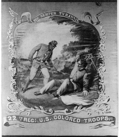 Flag de[picting USCT capturing confederate soldier