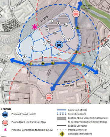 Figure 9 from Small Area Plan showing proposed Transit Center location.