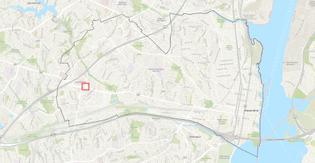 Map of Alexandria showing the location of the Van Dorn Bridge over Duke St.