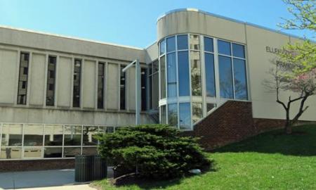 Exterior photo of the Burke Branch lower level entrance path and main level.