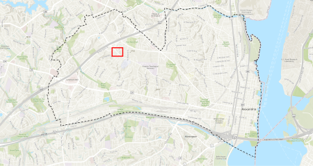 Map of Alexandria with a red box indicating the location of the Ellen Coolidge Burke Branch Library.