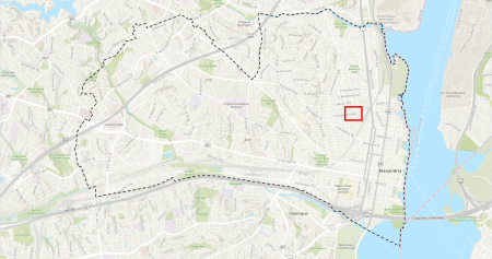 Map of Alexandria showing the location of the E. Alexandria Ave. and E. Luray Ave. Curb Inlets project.
