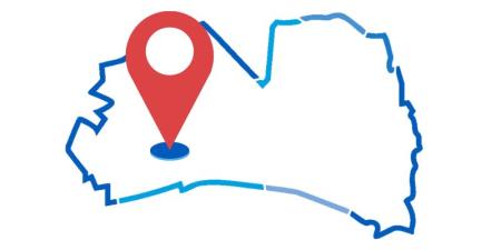 red map point within the city map outline