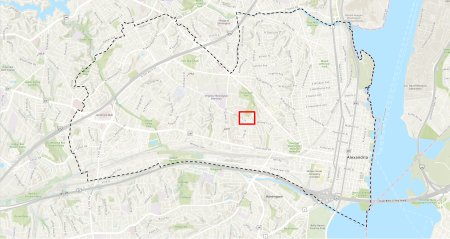 Map of Alexandria indicating the location of the Walleston Court Stream Stabilization project.