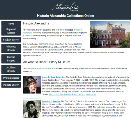 Screenshot of online database