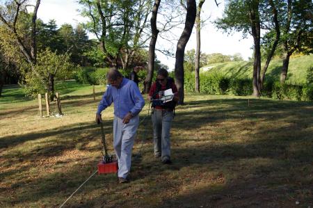 Archaeologists use GPR to detect differences in the soil by sending radio waves through the ground and capturing the information on a map.