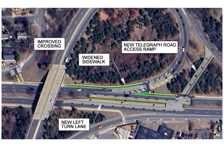 Map of the proposed new access ramp from eastbound Duke Street on to the existing Telegraph Road ramp. 