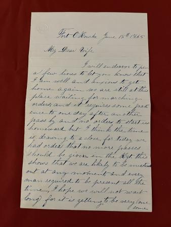 A handwritten letter from Brainerd to his wife, dated June 15, 1865.