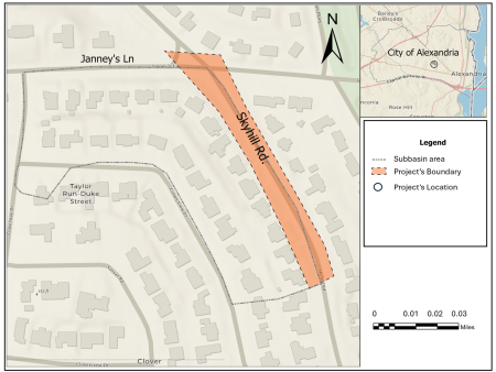 Project Area Map showing the Skyhill Road Stormdrain Extension project area near Janney's Lane