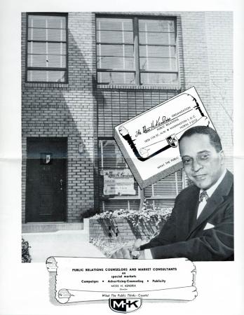 A conglomerate image of Moss Kendrix with his business card and his office on 11th Street, N.W.