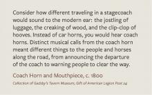 Exhibit Case Signage, Coach Horn and Mouthpoece, ca. 1800