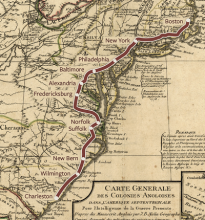 Map: Carte generale des colonies angloises dans l’Amerique Septentrionale, Phelipeau, R., Nolin, J.B. Denis, L. & Basset, 1783. Courtesy of Library of Congress. 
