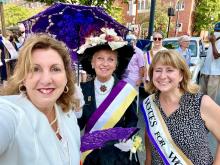 Councilwoman Amy Jackson, Lynn Garvey Hodge portraying Mrs. Robert Walker, Office of Historic Alexandria Director Gretchen Bulova.