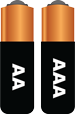 Alkaline double A and triple A batteries.