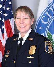 A picture of A female captain, shannon Soriano with the Alexandria Police department