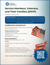 Photo of newsletter cover with text and an American flag waving in the wind