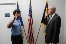 Sheriff's Office Cadet Stands with Court Clerk to be sworn in