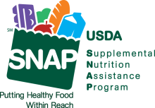 Logo of the SNAP Nutrition Assistance Program, featuring bold text and a colorful design representing food security.