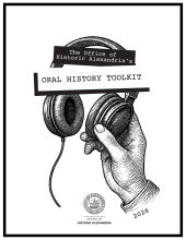 Oral History Toolkit cover, showing hand holding earphones.