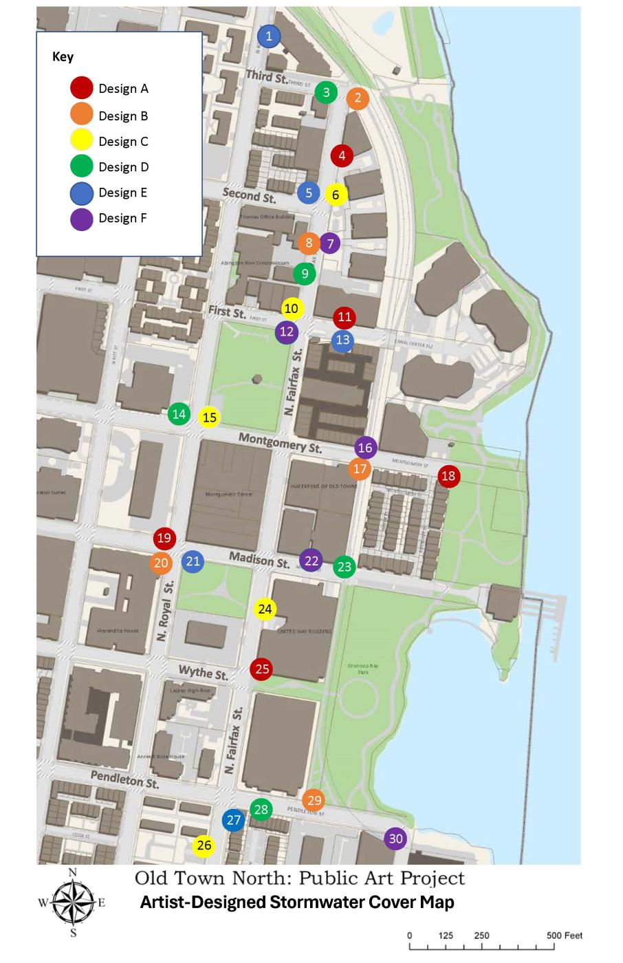 Map of installed locations of stormwater covers in Old Town North